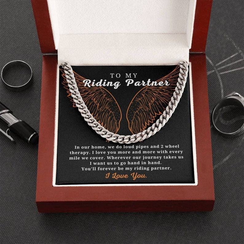 To My Riding Partner Necklace – I love you more and more with every mile we cover – Cuban Link Chain Necklace
