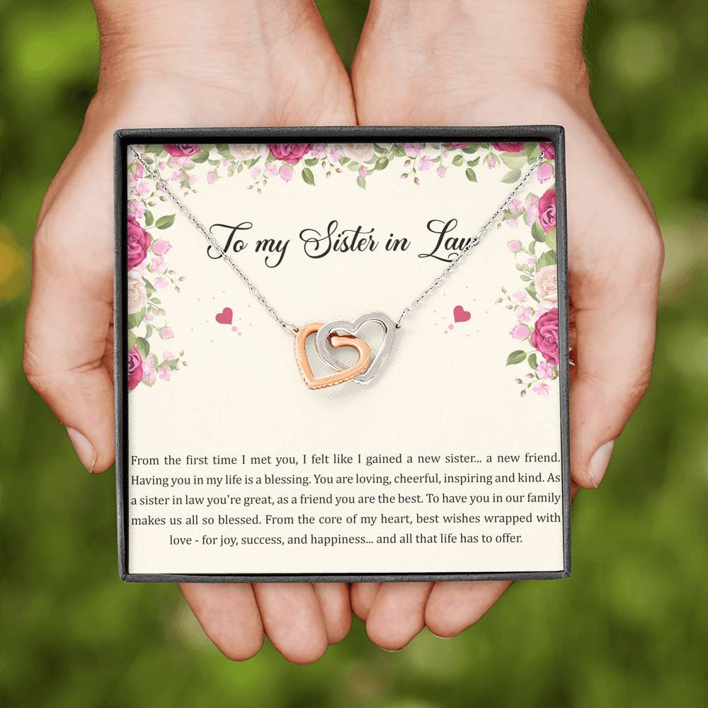 To My Sister-in-law Gifts, A New Friend, Interlocking Heart Necklace For Women, Birthday Present Idea From Sister