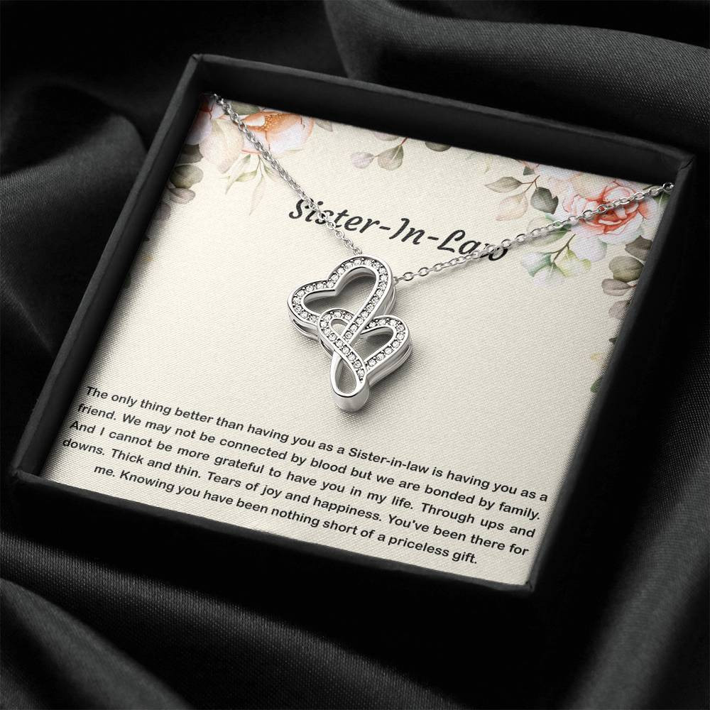 To My Sister-in-law Gifts, Bonded By Family, Double Heart Necklace For Women, Birthday Present Idea From Sister