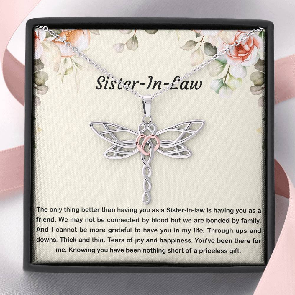 To My Sister-in-law Gifts, Bonded By Family, Dragonfly Necklace For Women, Birthday Present Idea From Sister