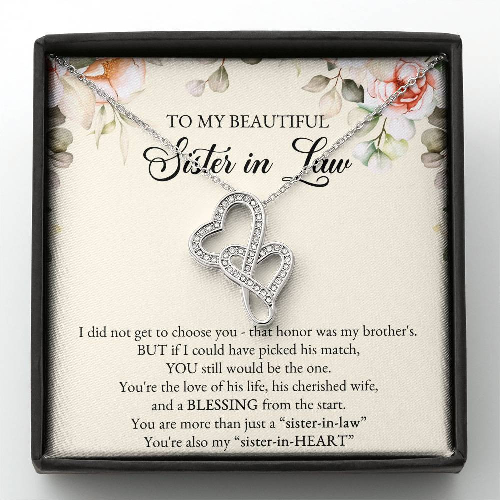 To My Sister-in-law Gifts, I Did Not Choose You, Double Heart Necklace For Women, Birthday Present Idea From Sister