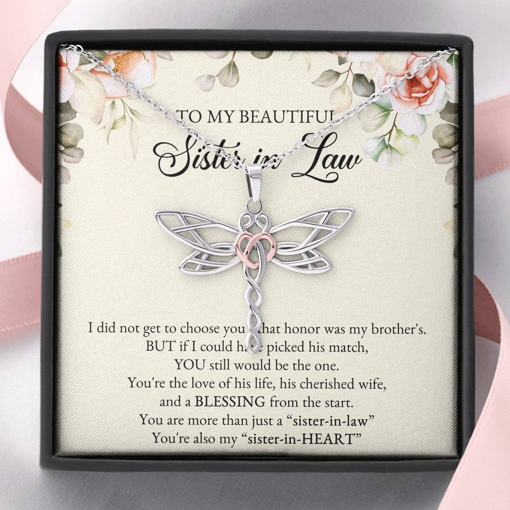 To My Sister-in-law Gifts, I Did Not Choose You, Dragonfly Necklace For Women, Birthday Present Idea From Sister