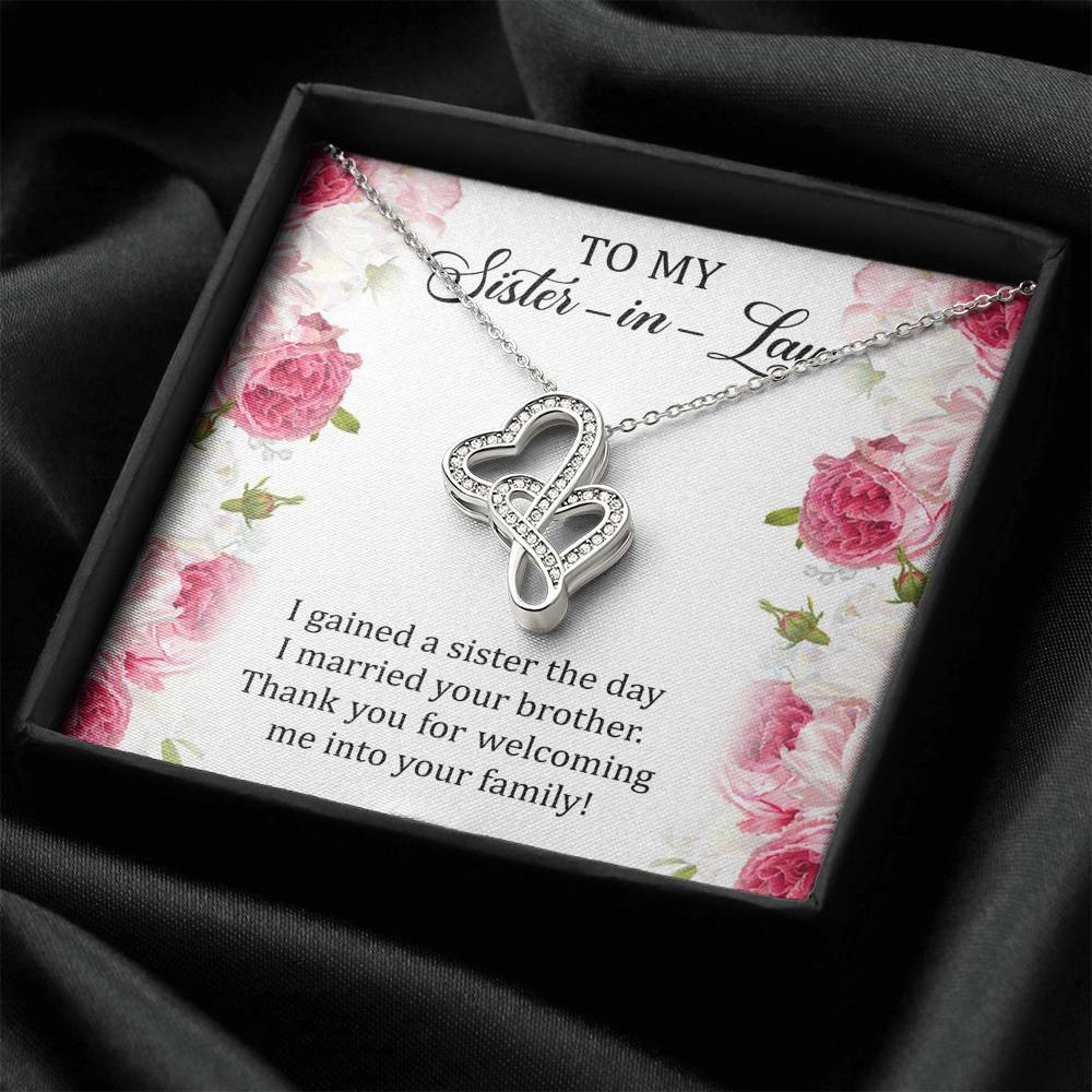 To My Sister-in-law Gifts, I Gained A Sister, Double Heart Necklace For Women, Birthday Present Idea From Sister