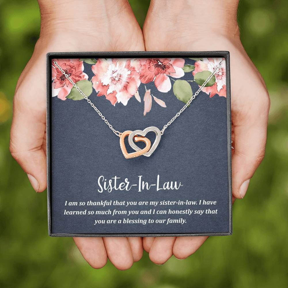 To My Sister-in-law Gifts, I Have Learned So Much from You, Interlocking Heart Necklace For Women, Birthday Present Idea From Sister
