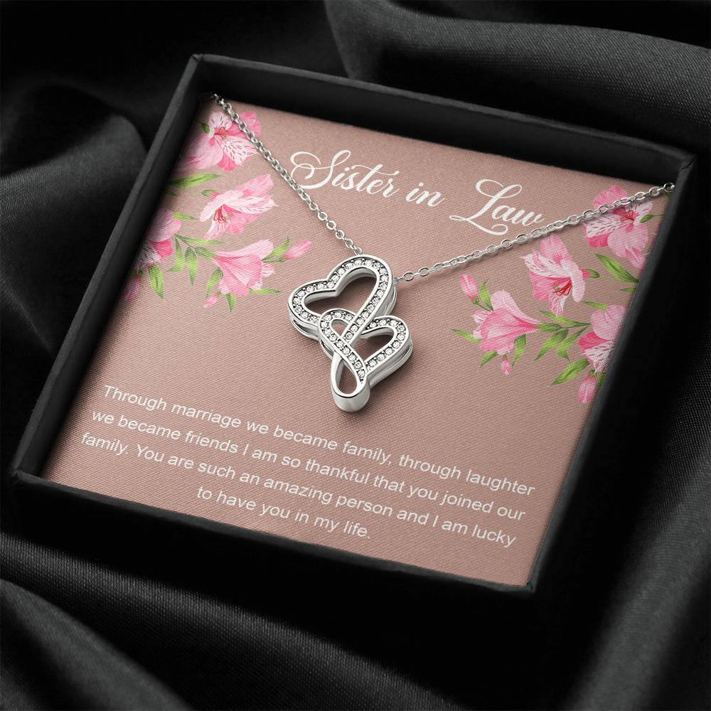 To My Sister-in-law Gifts, Through Marriage, Double Heart Necklace For Women, Birthday Present Idea From Sister