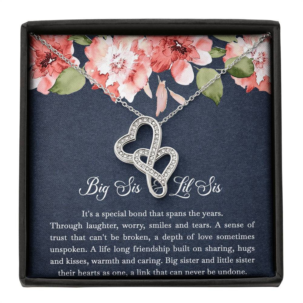 To My Sister Gifts, Big Sis and Lil Sis, Double Heart Necklace For Women, Birthday Present Idea From Sister
