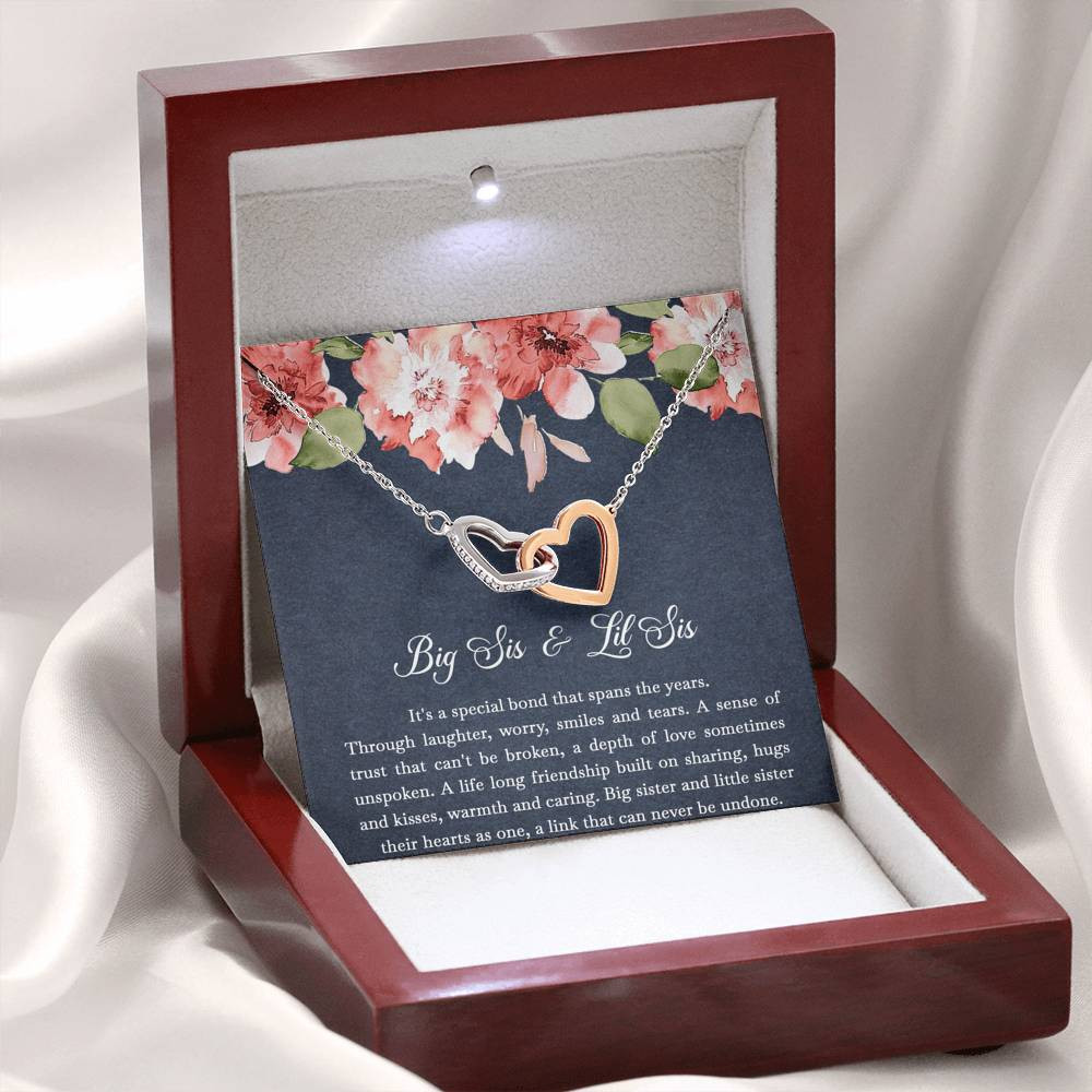 To My Sister Gifts, Big Sis and Lil Sis, Interlocking Heart Necklace For Women, Birthday Present Idea From Sister