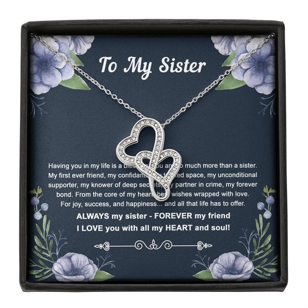To My Sister Gifts, Having You In My Life Is A Blessing, Double Heart Necklace For Women, Birthday Present Idea From Sister