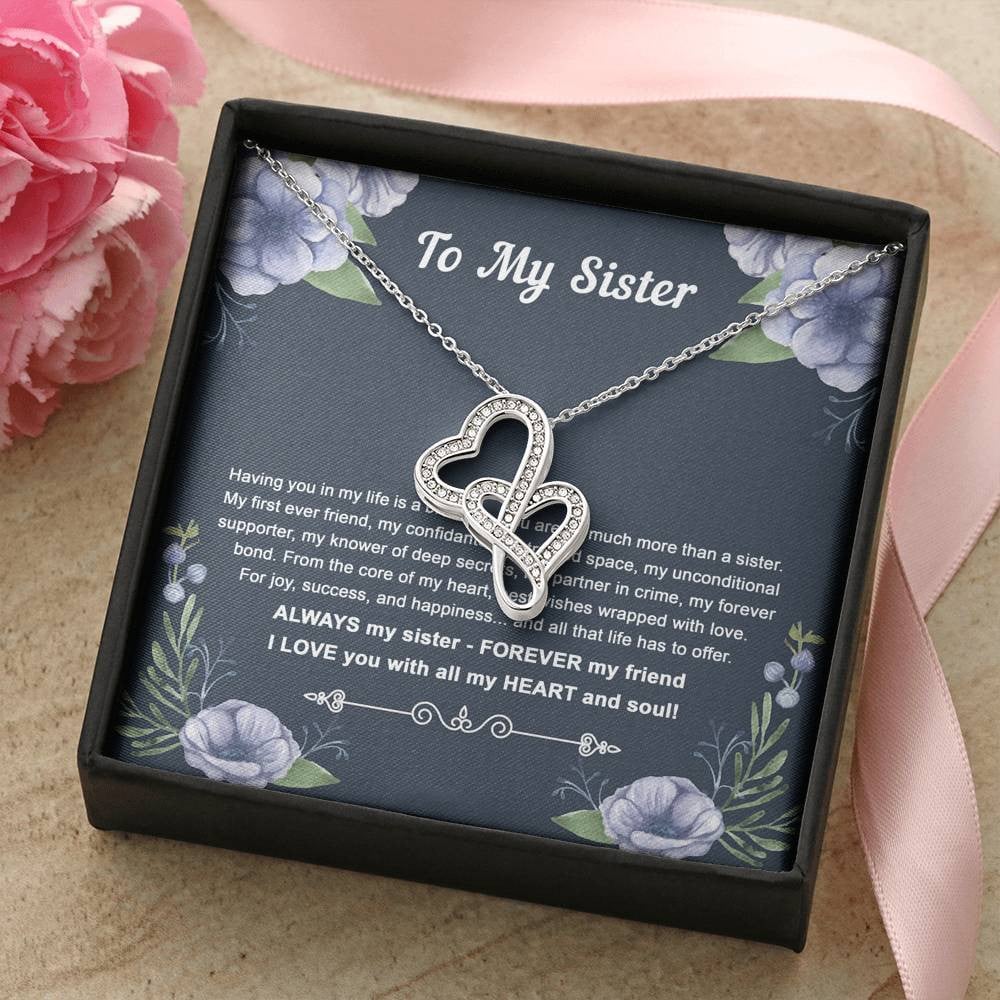 To My Sister Gifts, Having You In My Life Is A Blessing, Double Heart Necklace For Women, Birthday Present Idea From Sister