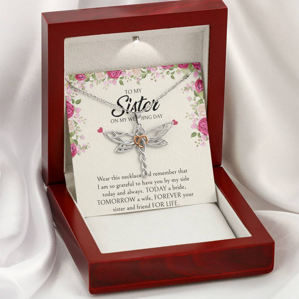 To My Sister of the Bride Gifts, I Am So Grateful To Have You, Dragonfly Necklace For Women, Wedding Day Thank You Ideas From Bride