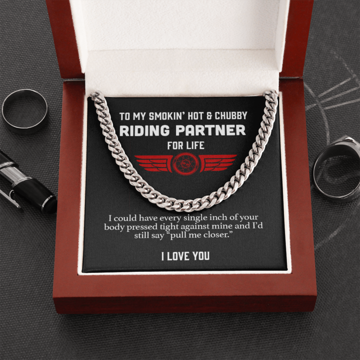 To my Smokin’ Hot Riding Partner Necklace – Pull Me Closer Husband Boyfriend Cuban Link Chain Necklace Gift