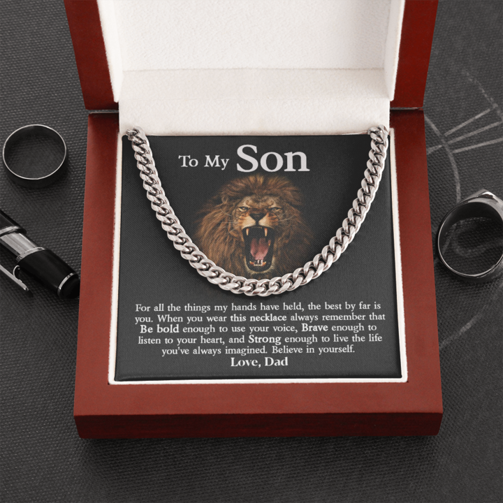 To My Son – Brave Enough To Listen To Your Heart – Cuban Link Chain Necklace