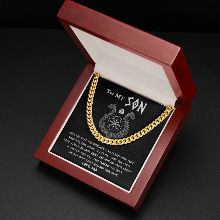 To My Son – Your Compass Will Guide The Way – Cuban Link Chain Necklace