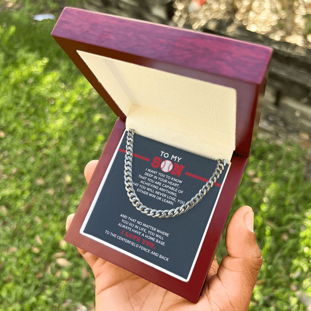 To My Son Baseball Cuban Necklace, Achieve Anything, Home Base, Gift From Mom and Dad