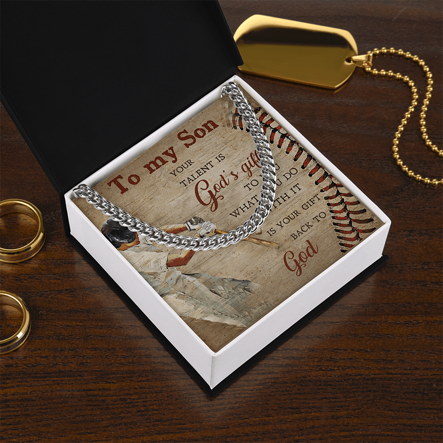 To My Son Baseball Cuban Necklace, Your Talent Is God’s Gift Necklace, Gift For Son, Lucky Gift For Son