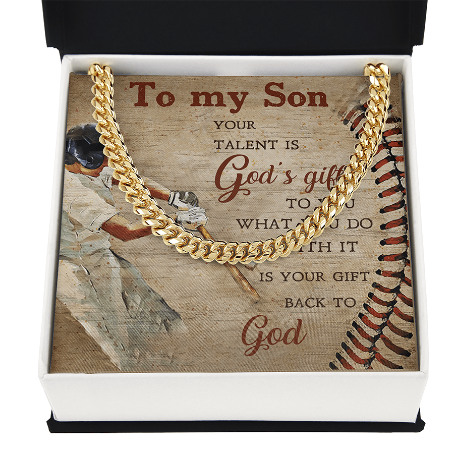 To My Son Baseball Cuban Necklace, Your Talent Is God’s Gift Necklace, Gift For Son, Lucky Gift For Son