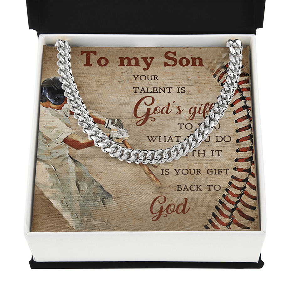 To My Son Baseball Cuban Necklace, Your Talent Is God’s Gift Necklace, Gift For Son, Lucky Gift For Son