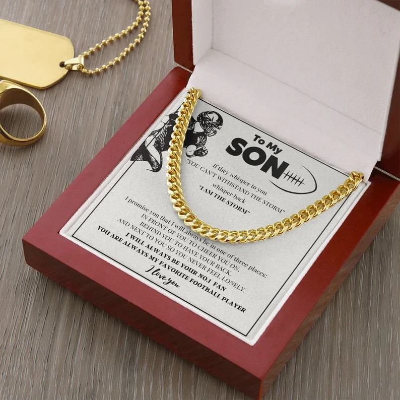 To My Son Cuban Chain Link Necklace, Football Gift For Son, Gift From Mom