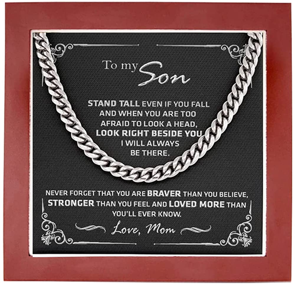 To My Son from Mom Necklace Look Right Beside You – Necklace Gift for Son from Mom, Cuban Chain Necklace for Son,Birthday