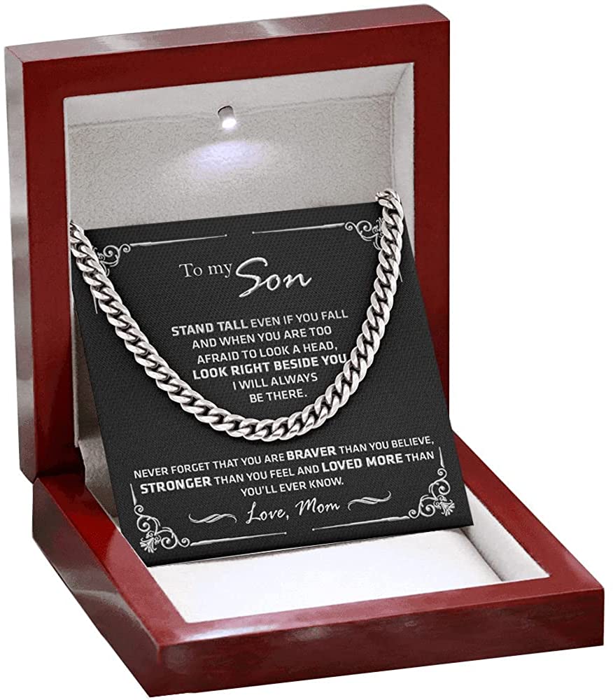 To My Son from Mom Necklace Look Right Beside You – Necklace Gift for Son from Mom, Cuban Chain Necklace for Son,Birthday