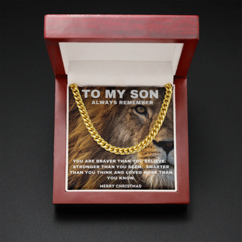 To My Son Lion Necklace – Always remember You are Braver Than You Believe Merry Christmas Cuban Link Chain Necklace