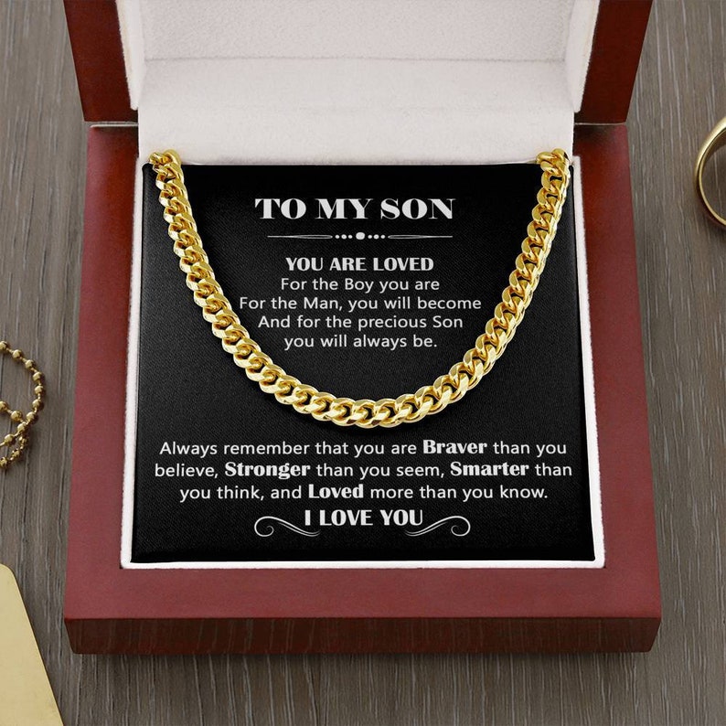To My Son Necklace, Loved More Than You Know, Cuban Chain Necklace For Son From Mom