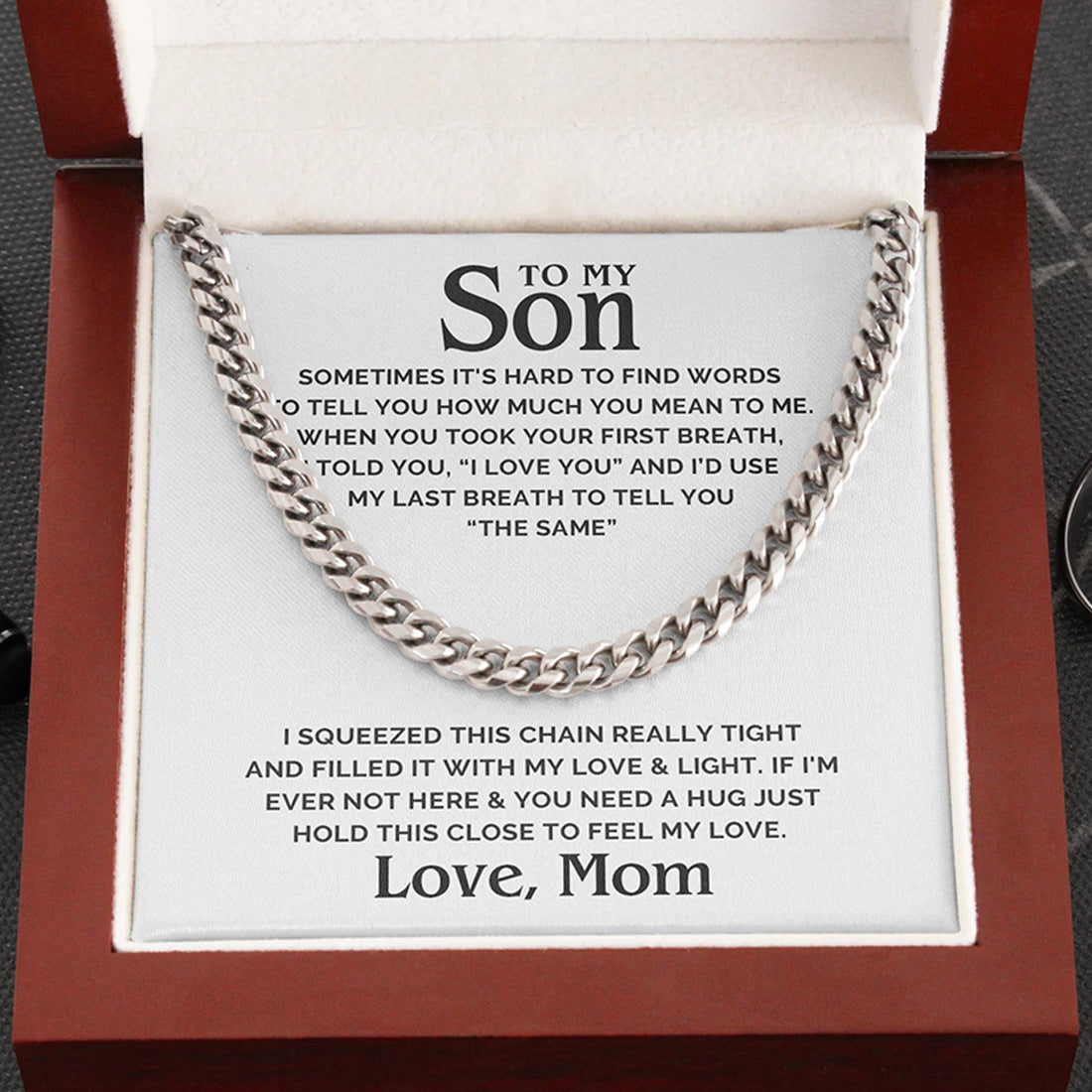 To My Son Necklace – If I’m Ever Not Here And You Need A Hug Just Hold This Close To Feel My Love Cuban Link Chain Necklace