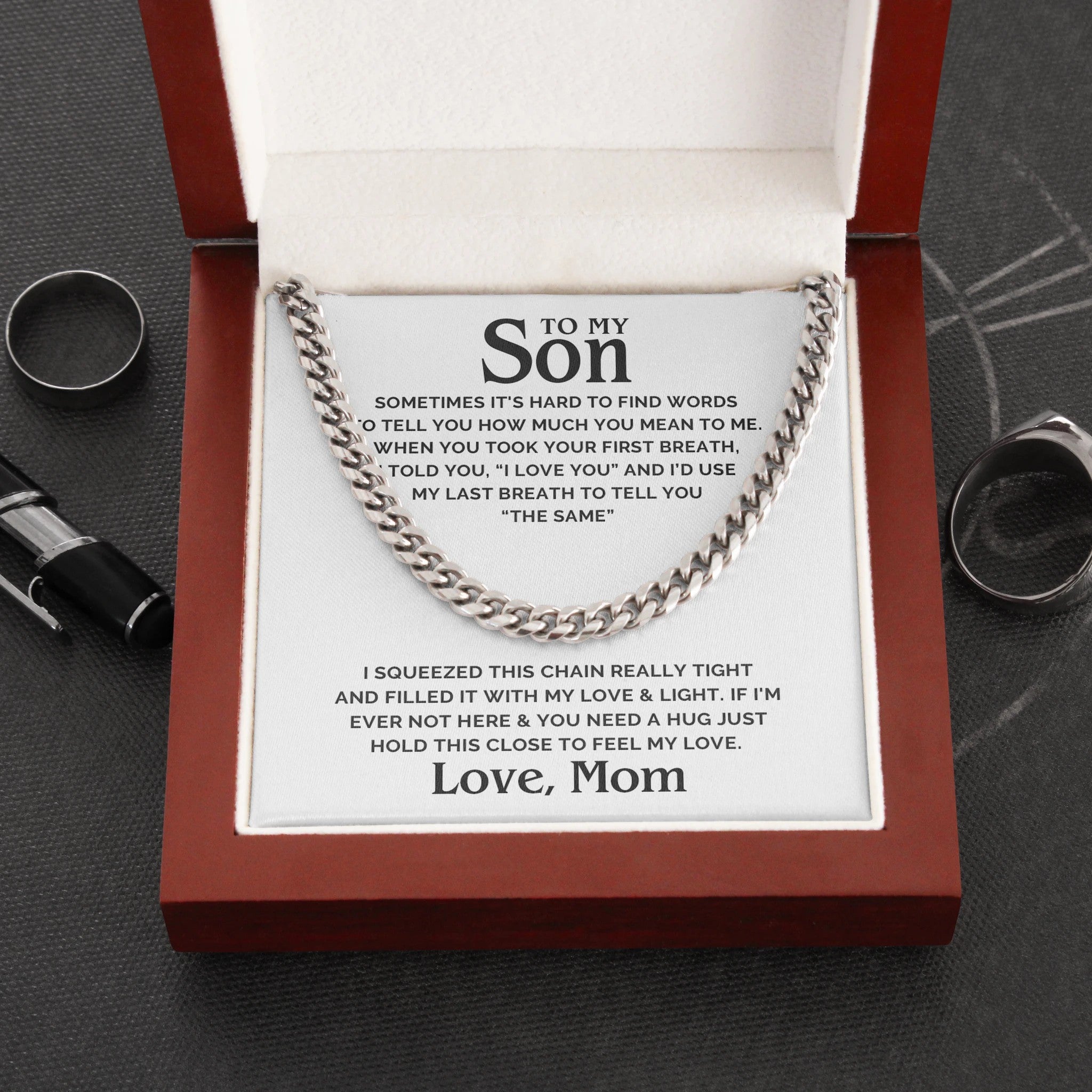 To My Son Necklace – If I’m Ever Not Here And You Need A Hug Just Hold This Close To Feel My Love Cuban Link Chain Necklace