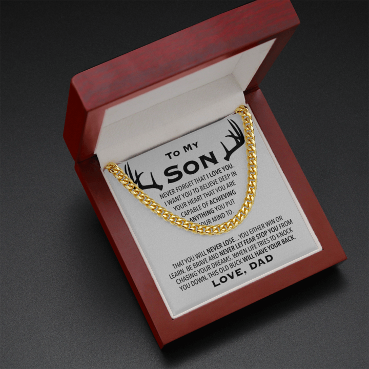 To My Son Necklace Be Brave and Never Let Fear Stop You From Chasing Your Dreams Love, Dad Hunting Cuban Link Chain Necklace