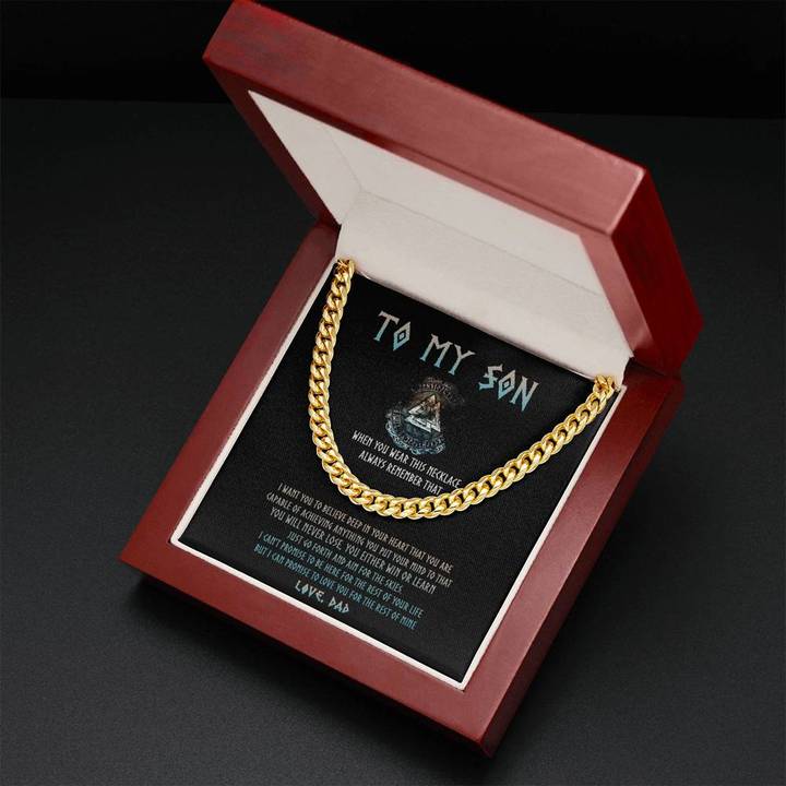 To My Son Necklace Gift – Viking Style You Will Never Lose, You Either Win Or Learn Just Go Forth and Aim For The Skies Cuban Link Chain Necklace