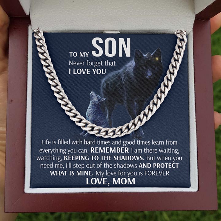 To My Son Necklace Gift From Mom – Wolf Necklace Keeping to the shadow When you need I’ll Protect What Is Mine – Cuban Link Chain Necklace