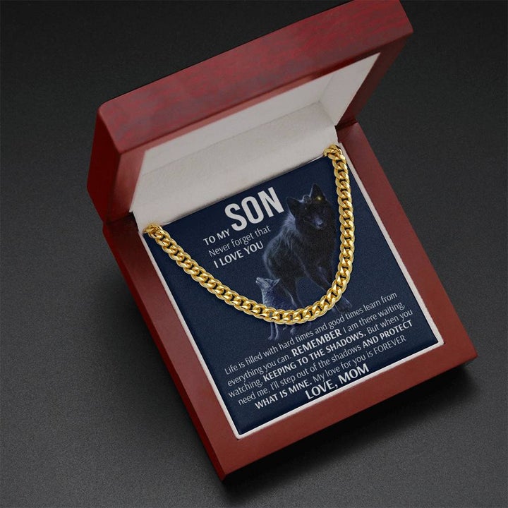 To My Son Necklace Gift From Mom – Wolf Necklace Keeping to the shadow When you need I’ll Protect What Is Mine – Cuban Link Chain Necklace