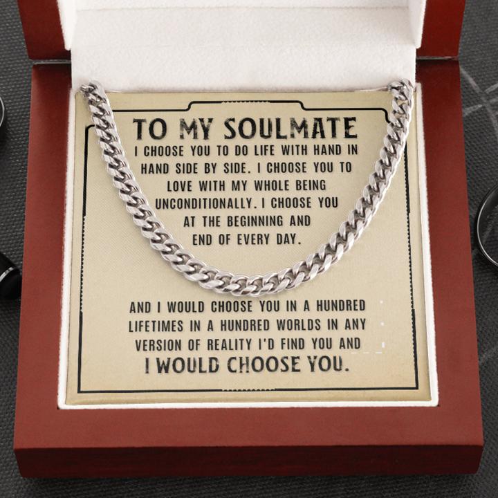 To My Soulmate Necklace – I Choose You To Do Life With Hand In Hand Side by Side Cuban Link Chain Necklace
