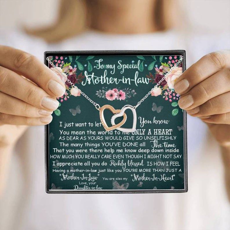 To My Special Mother-In-Law Interlocking Hearts Necklace Mother-In-Law Gift, Mother-In-Law Necklace Card