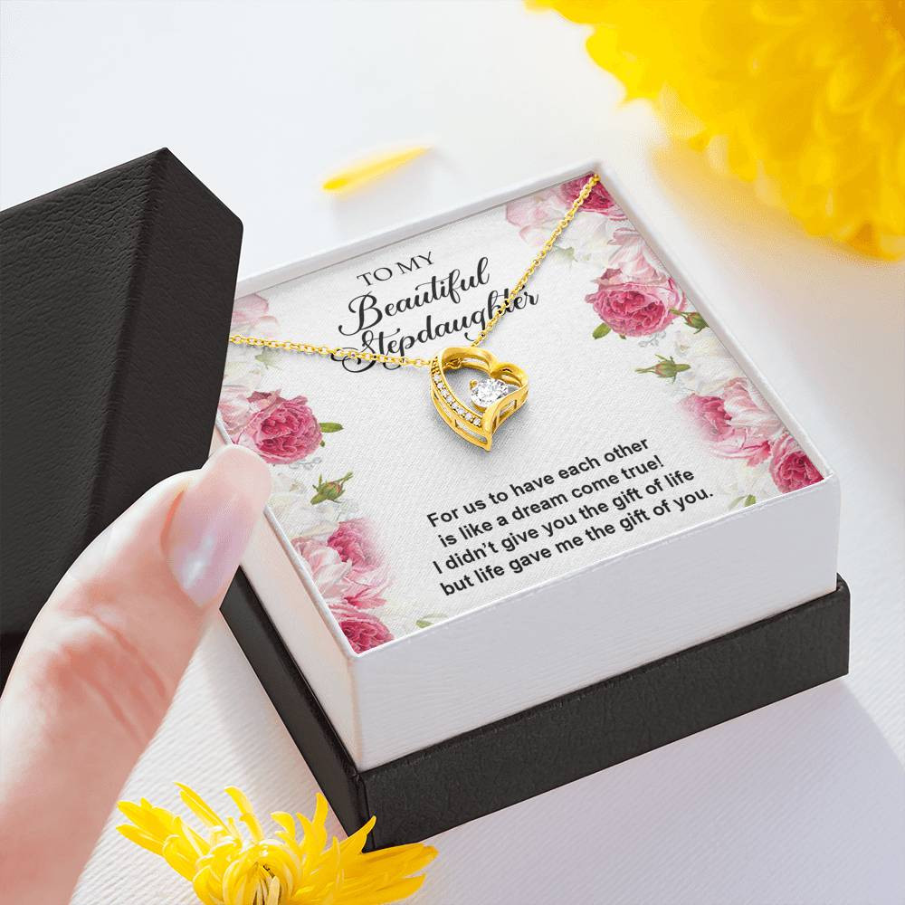 To My Stepdaughter Gifts, For Us To Have Each Other, Forever Love Heart Necklace For Women, Birthday Present Idea From Stepmom Stepdad