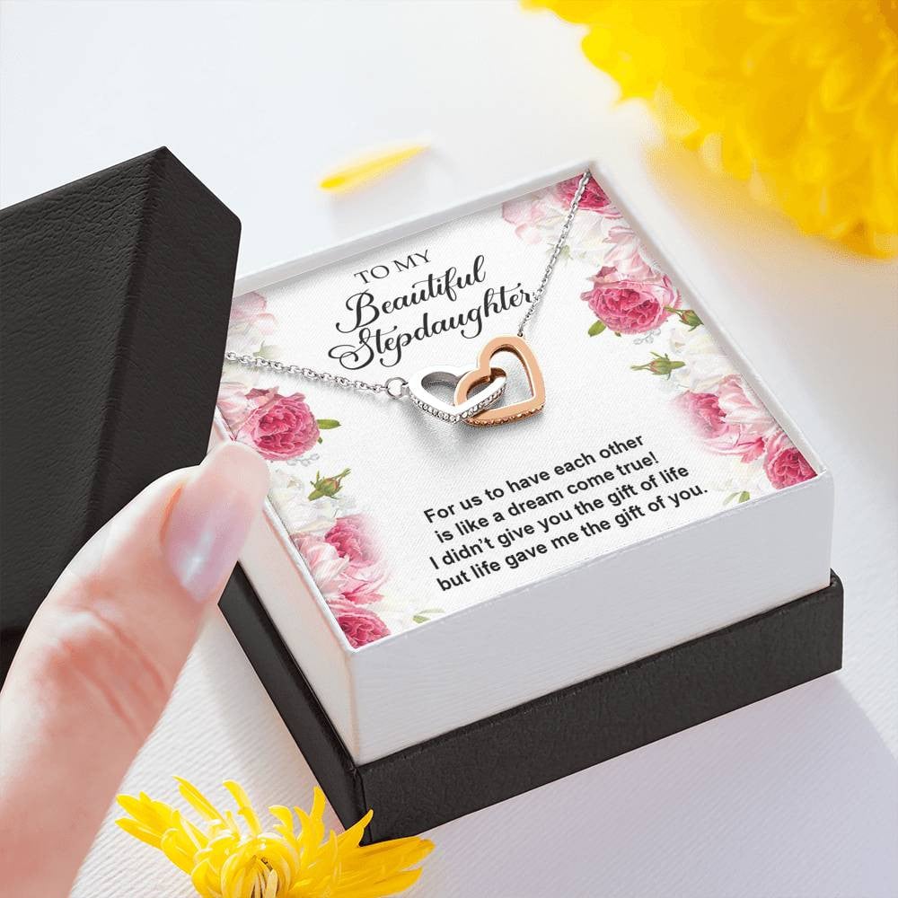 To My Stepdaughter Gifts, For Us To Have Each Other, Interlocking Heart Necklace For Women, Birthday Present Idea From Stepmom Stepdad