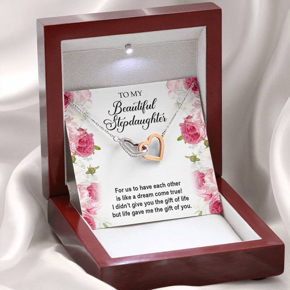 To My Stepdaughter Gifts, For Us To Have Each Other, Interlocking Heart Necklace For Women, Birthday Present Idea From Stepmom Stepdad