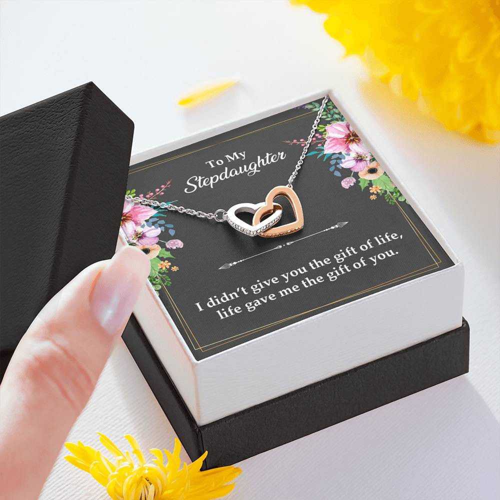 To My Stepdaughter Gifts, I Didn’t Give You The Gift Of Life, Interlocking Heart Necklace For Women, Birthday Present Idea From Stepmom Stepdad