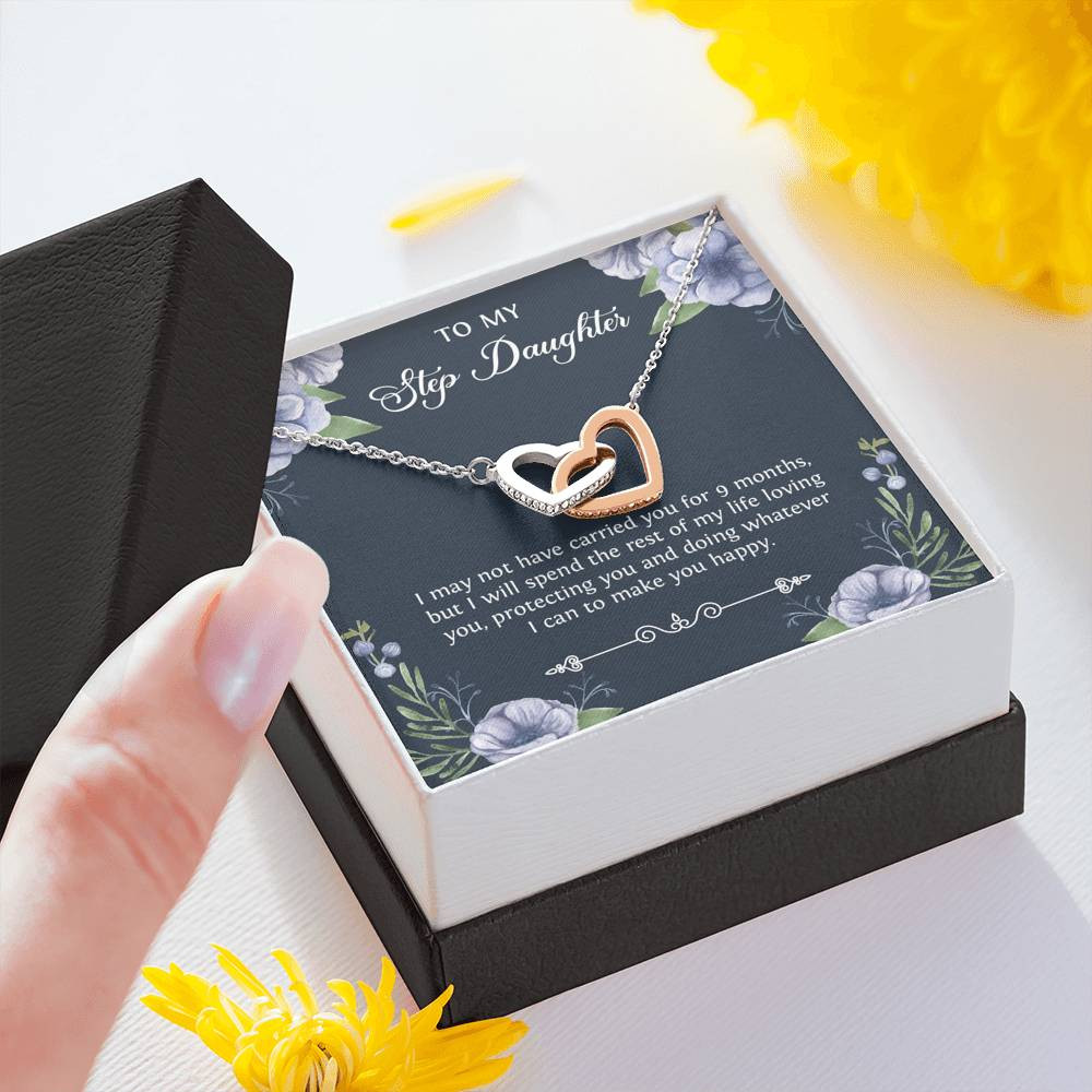 To My Stepdaughter Gifts, I May Not Have Carried You For 9 Months, Interlocking Heart Necklace For Women, Birthday Present Idea From Stepmom
