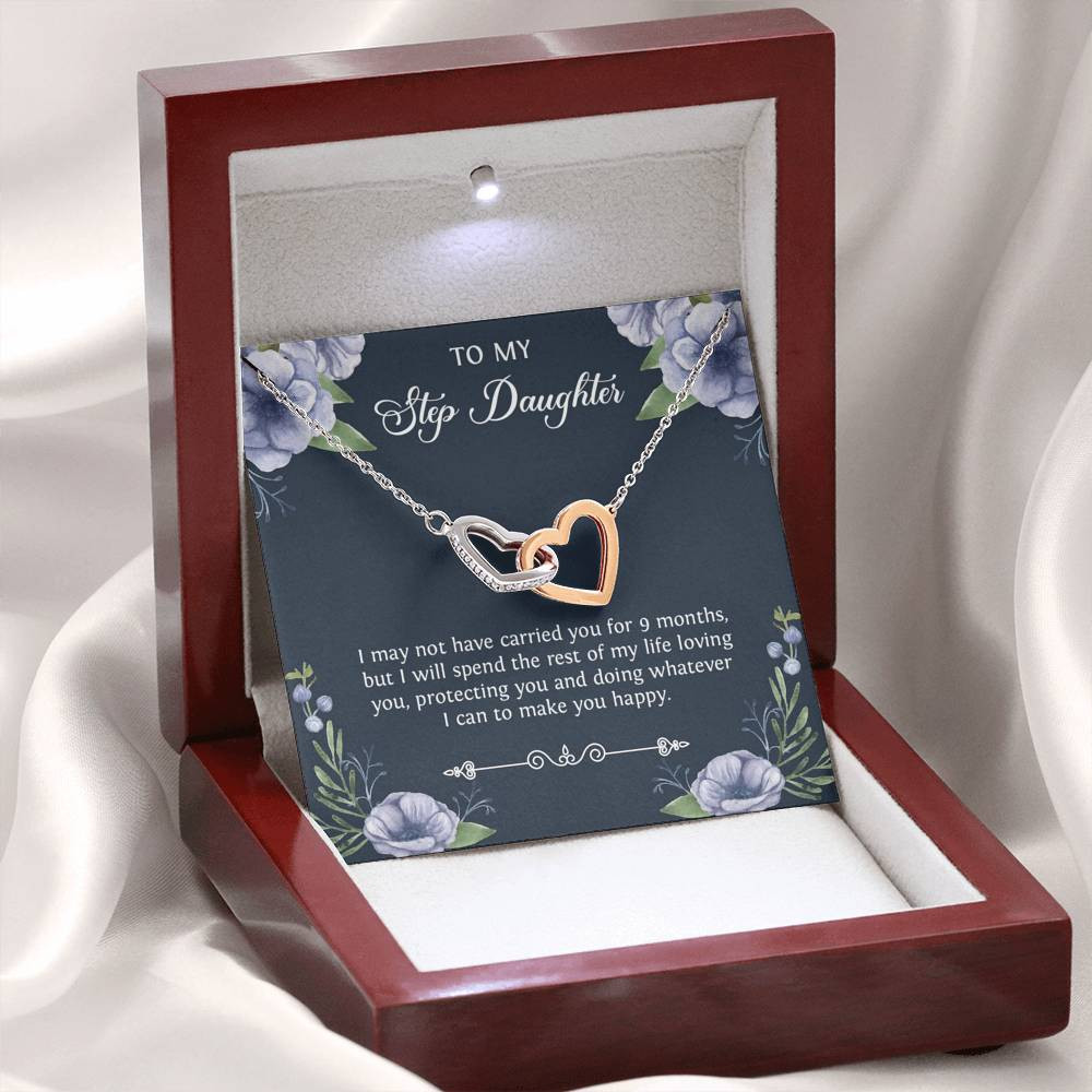 To My Stepdaughter Gifts, I May Not Have Carried You For 9 Months, Interlocking Heart Necklace For Women, Birthday Present Idea From Stepmom