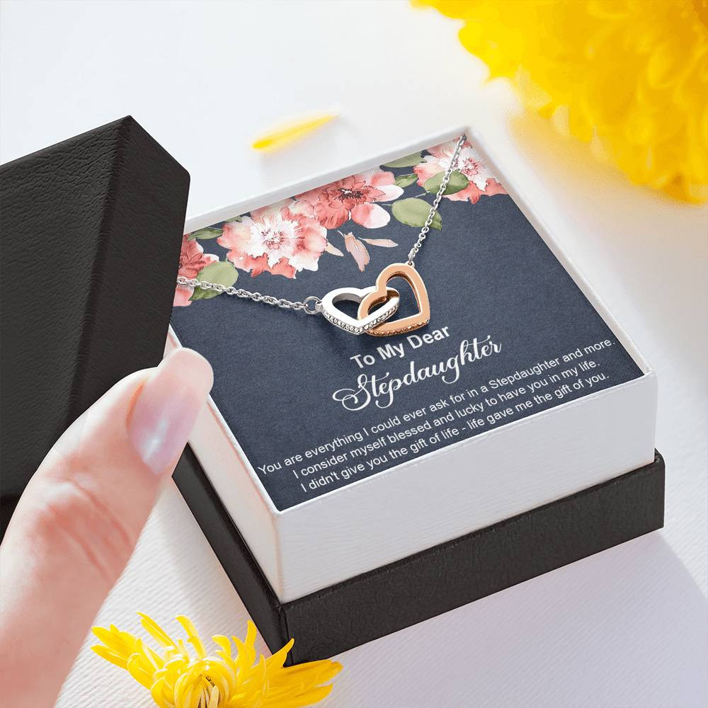 To My Stepdaughter Gifts, You Are Everything I Could Ever Ask For, Interlocking Heart Necklace For Women, Birthday Present Idea From Stepmom Stepdad