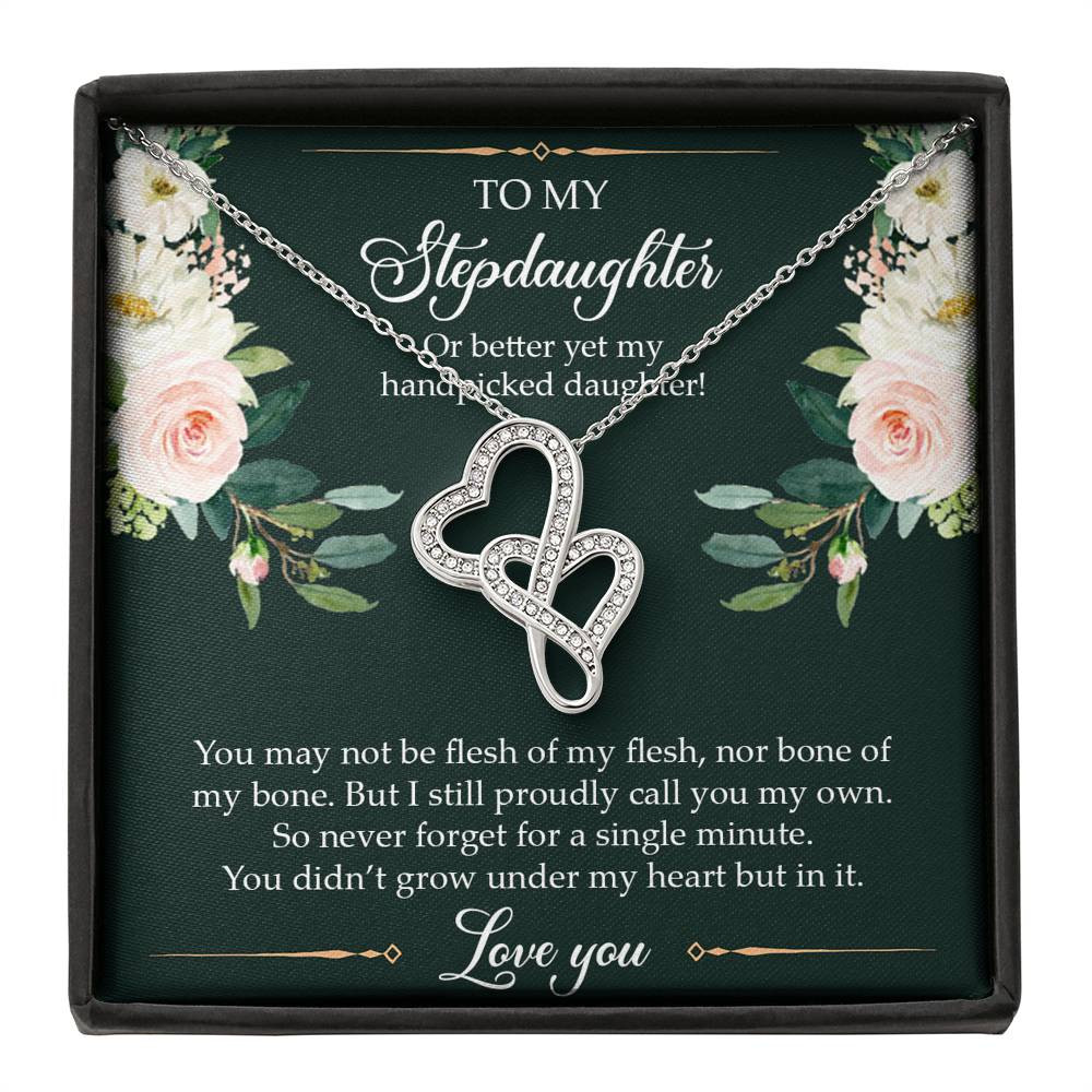 To My Stepdaughter Gifts, You May Not Be Flesh Of My Flesh, Double Heart Necklace For Women, Birthday Present Idea From Stepmom Stepdad