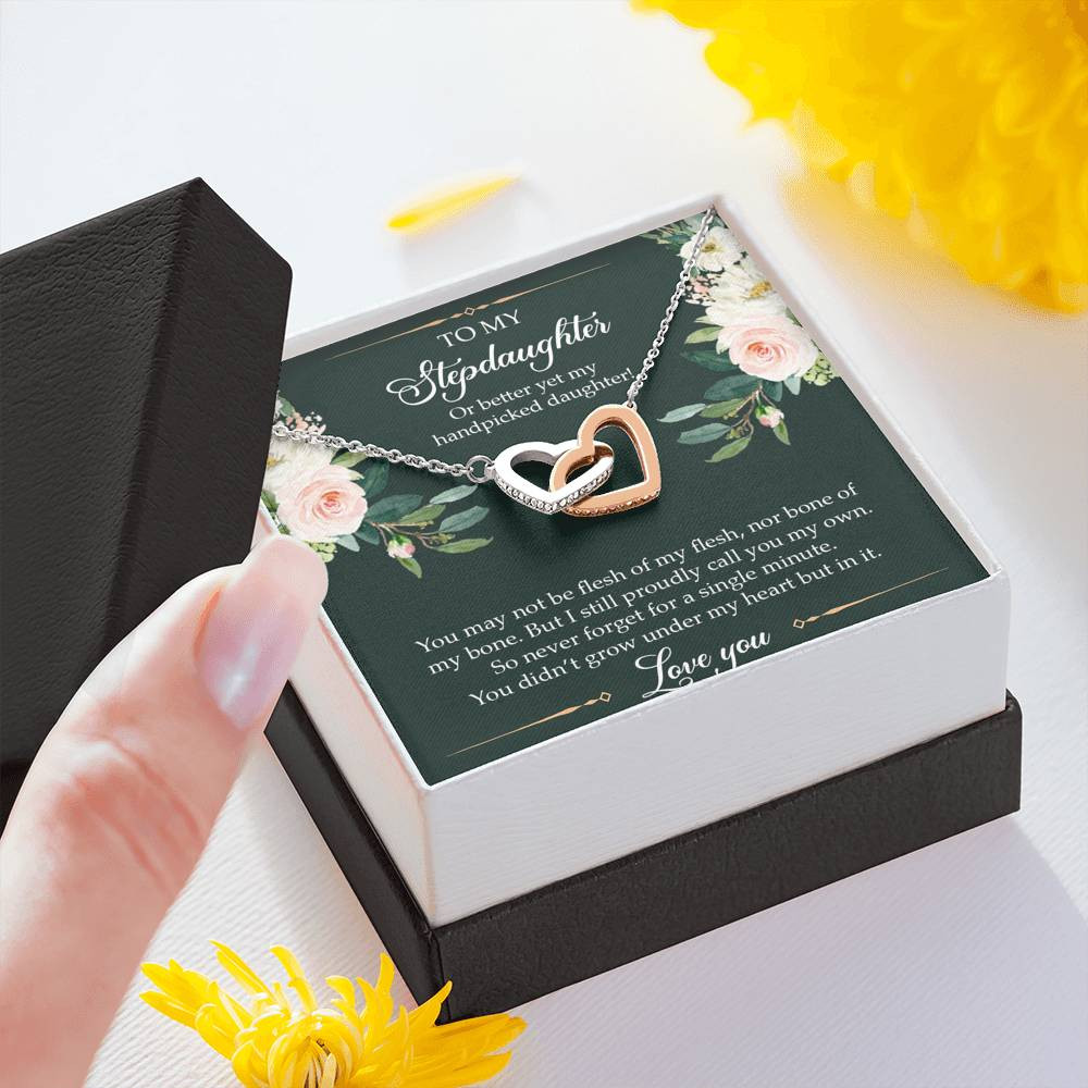To My Stepdaughter Gifts, You May Not Be Flesh Of My Flesh, Interlocking Heart Necklace For Women, Birthday Present Idea From Stepmom Stepdad