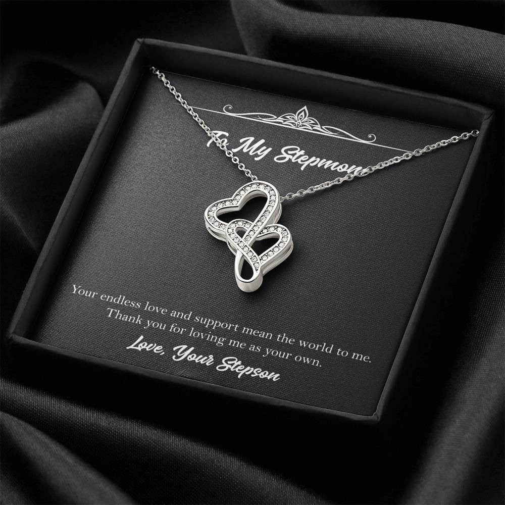 To My Stepmom Gifts, Your Endless Love And Support, Double Heart Necklace For Women, Birthday Mothers Day Present From Stepson