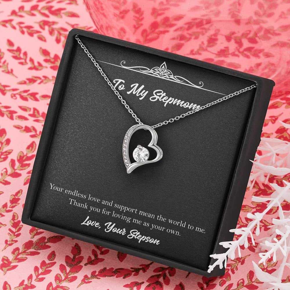 To My Stepmom Gifts, Your Endless Love And Support, Forever Love Heart Necklace For Women, Birthday Mothers Day Present From Stepson