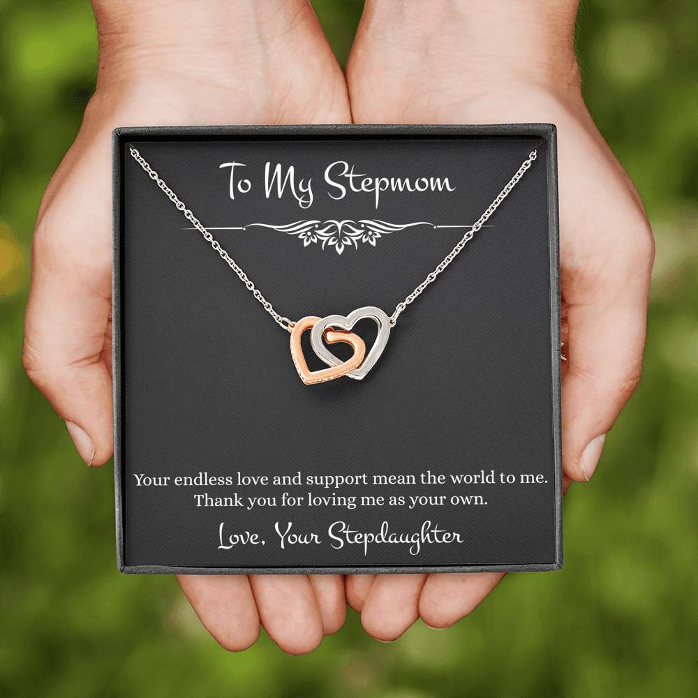 To My Stepmom Gifts, Your Endless Love And Support, Interlocking Heart Necklace For Women, Birthday Mothers Day Present From Stepdaughter