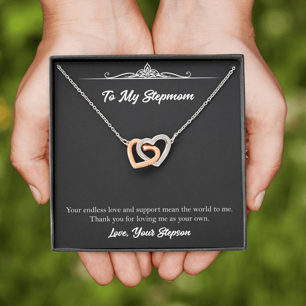 To My Stepmom Gifts, Your Endless Love And Support, Interlocking Heart Necklace For Women, Birthday Mothers Day Present From Stepson