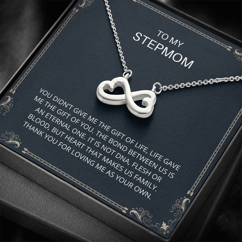 To My Stepmother – Infinity Heart Necklace Step Mom, Mothers Day, Mother In Law, Bonus Mom Jewelry, Step Parent Gift,