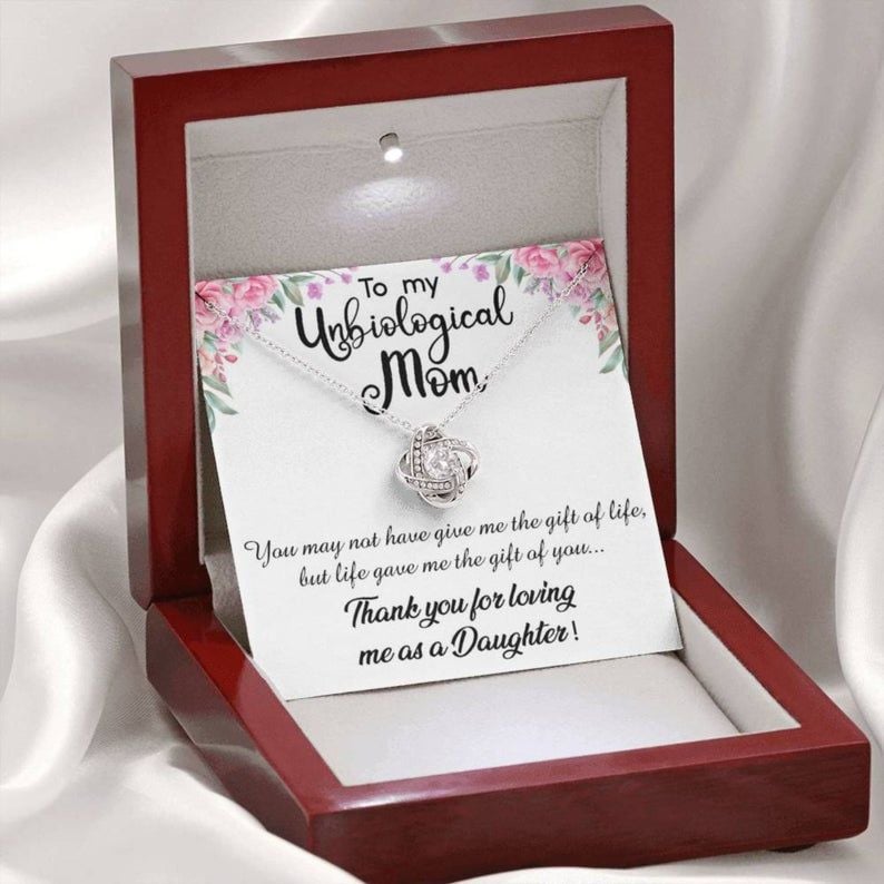 To My Unbiological Mom Gift Love Knot Necklace BONUS Mom Gift, Stepmom Gift, Second Mom, Mother’s Day Gift Necklace Mother Daughter Gift