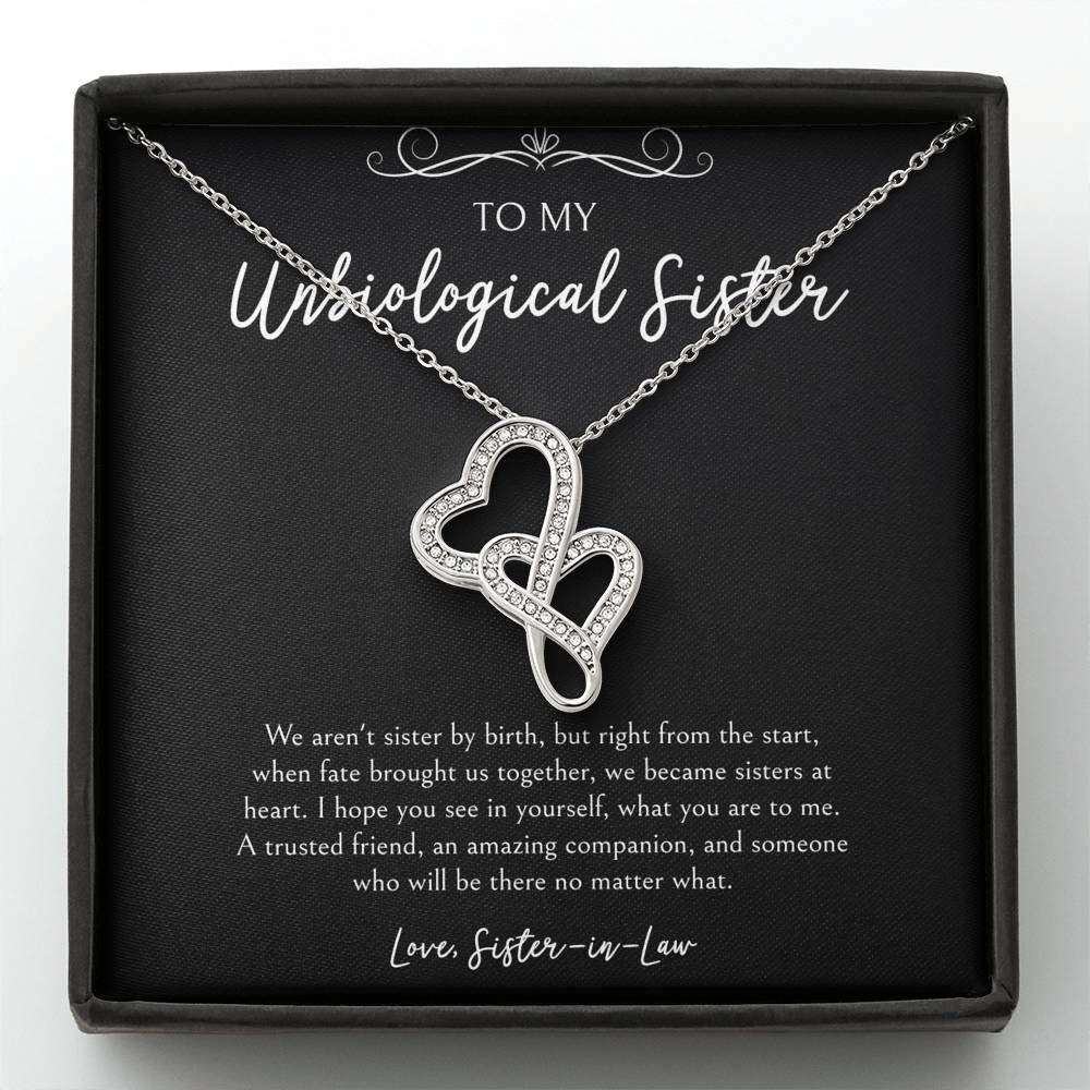 To My Unbiological Sister Gifts, A Trusted Friend, Double Heart Necklace For Women, Birthday Present Idea From Sister-in-law